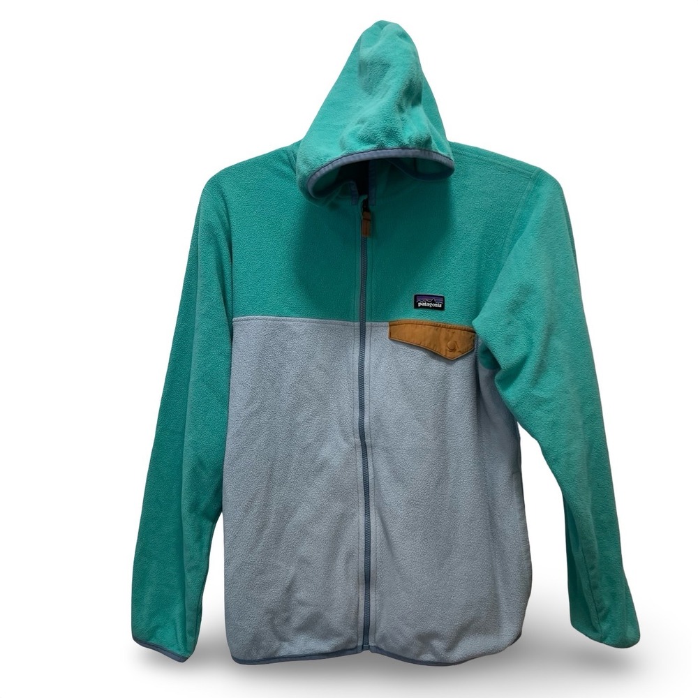 Patagonia Kids XL 14 Synchilla Full Zip Fleece Hoodie Teal Blue Colorblock